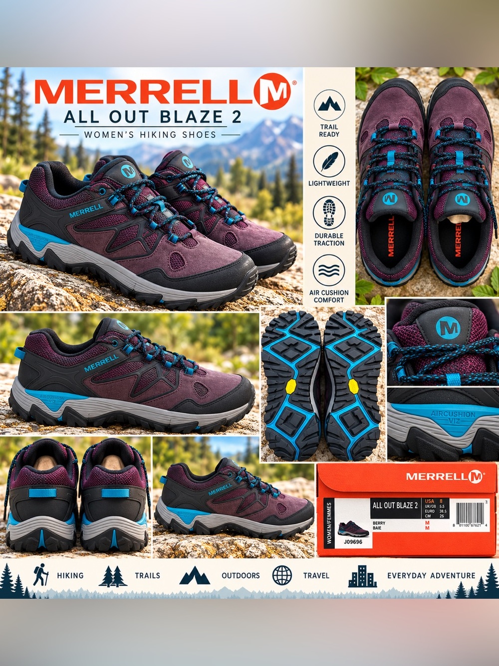 🍇 Merrell All Out Blaze 2 Hiking Shoes — Women’s 8